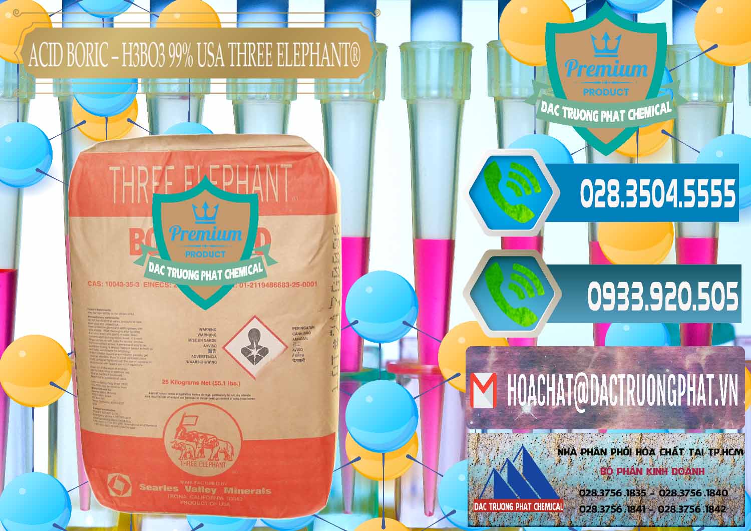 Đơn vị chuyên bán & phân phối Acid Boric – Axit Boric H3BO3 Mỹ USA Three Elephant® - 0005 - Nơi chuyên bán - phân phối hóa chất tại TP.HCM - congtyhoachat.net