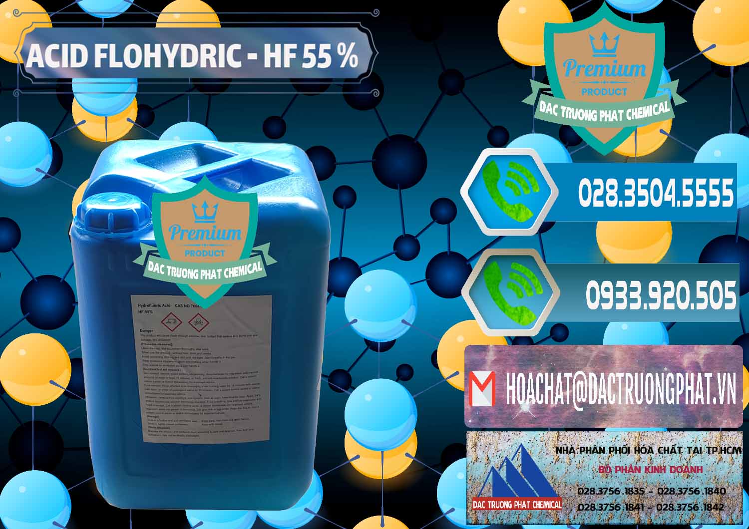 Cty nhập khẩu ( bán ) Axit HF - Acid HF 55% Can Xanh Trung Quốc China - 0080 - Cty chuyên cung cấp - kinh doanh hóa chất tại TP.HCM - congtyhoachat.net